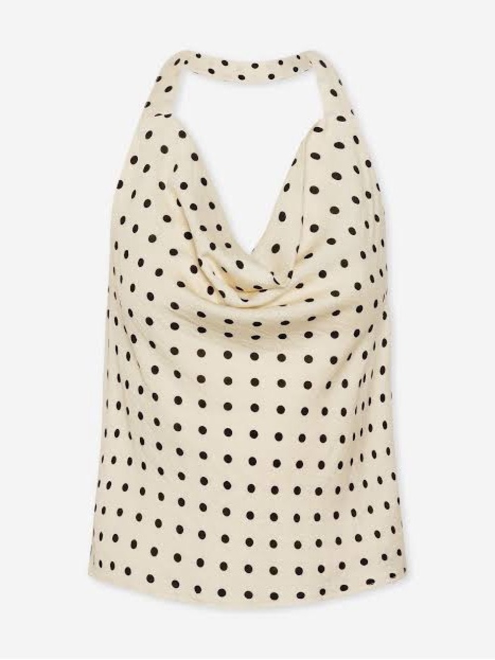 Peach Love California Cream Halter Cowl Neck Polka Dot Tank